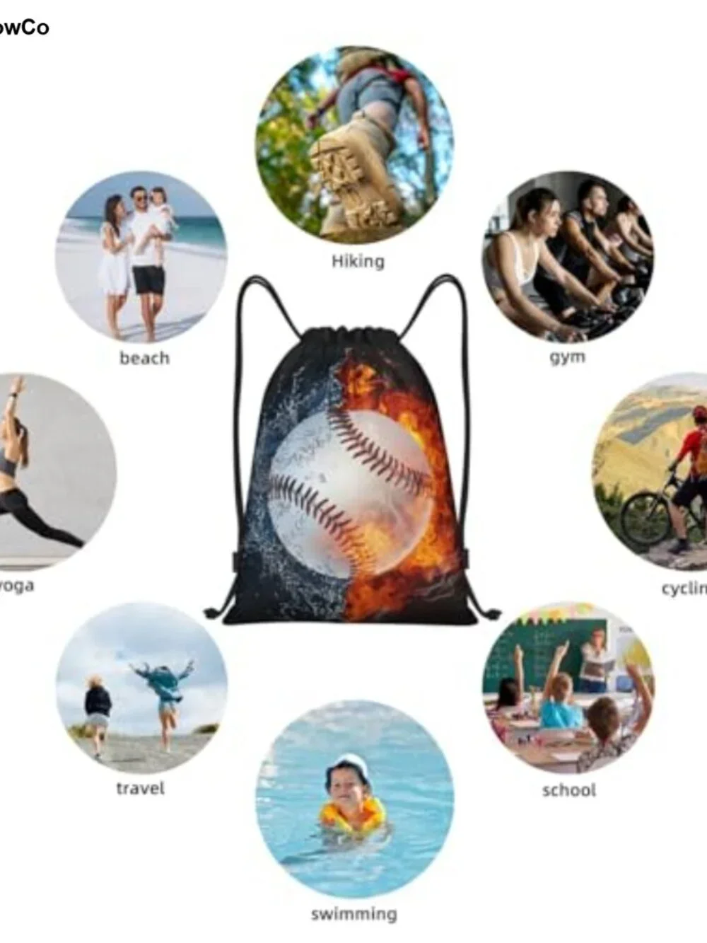 Sports Drawstring Backpack Water-Resistant Polyester Gym Bag